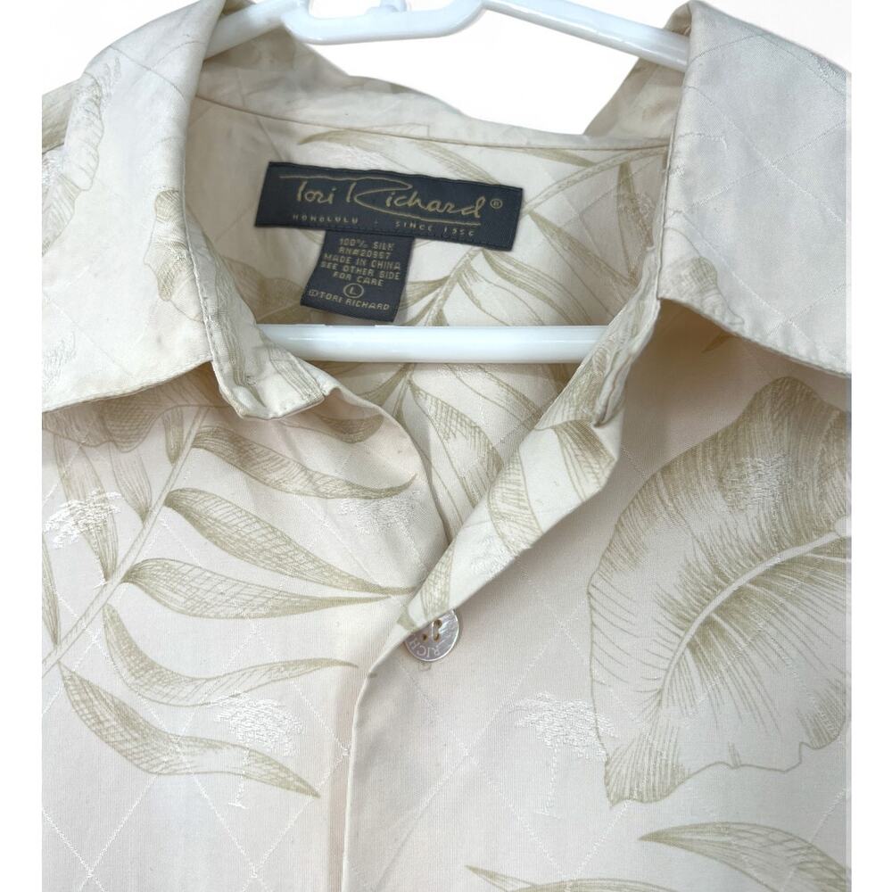 Tori Richard L Pure Silk Embossed Damask Button Up Mens Shirt Tropical Palm Tree - Picture 2 of 4